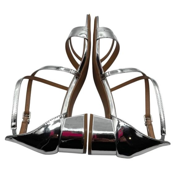 Naturalizer June Metallic Silver Crisscross Block Heel Dress Sandals Size 10W - Picture 8 of 10